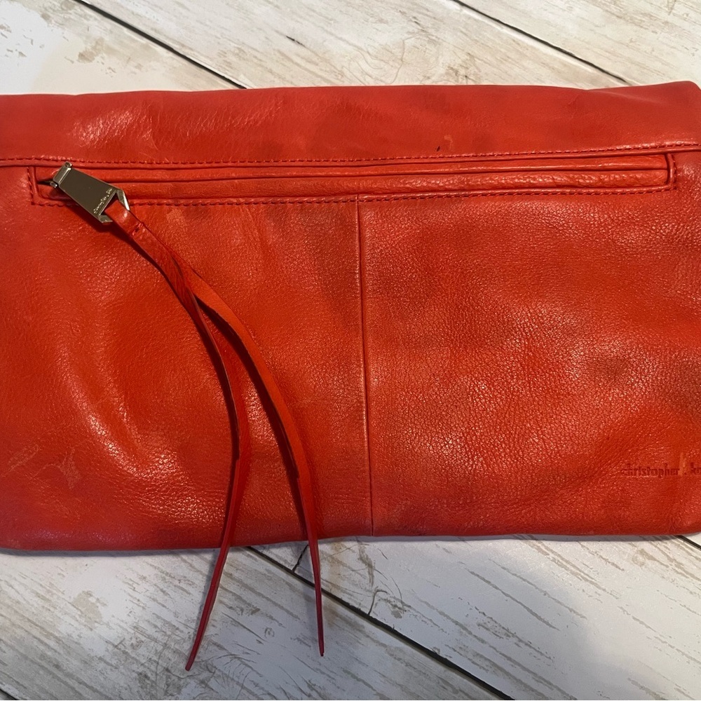 Christopher Kon Vintage Ostrich Embossed Leather Foldover Clutch Red - Picture 10 of 11